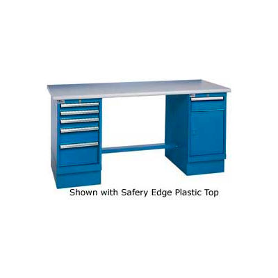 72x30 Square Maple Pedestal Workbench with 5 Drawers & Cabinet