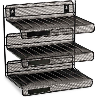 Mesh Three-Tier Desk Shelf, Letter Size, 12-1/2W X 9-1/4D X 12-1/2H, Black