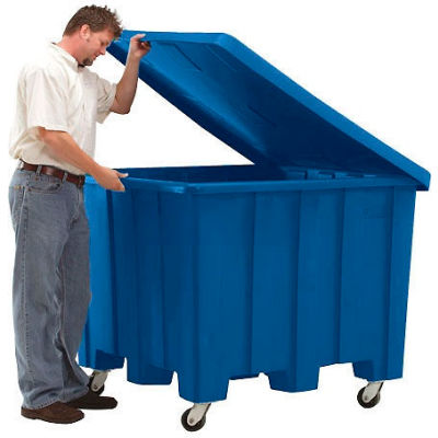 Rotational Molding Plastic Gaylord Pallet Container w/Lid, Casters 02-307220 - 50x50x36-1/2, Natural