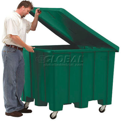 Rotational Molding Plastic Gaylord Pallet Container w/Lid, Casters 02-307220 - 50x50x36-1/2, Green