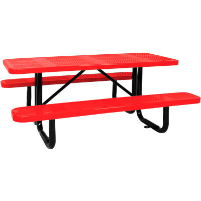 96" Picnic Table Red (ADA) Perforated Metal Surface Mount