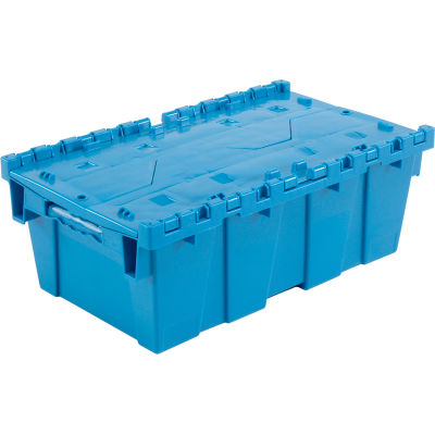 Global Industrial Plastic Attached Lid Shipping and Storage Container 19-5/8x11-7/8x7 Blue
