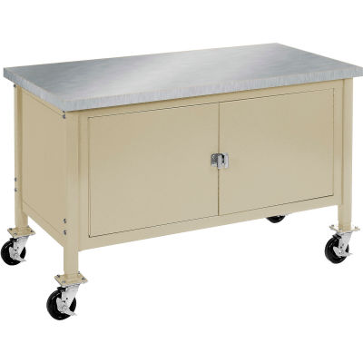 72"W x 30"D Mobile Workbench with Security Cabinet - Stainless Steel Square Edge - Tan