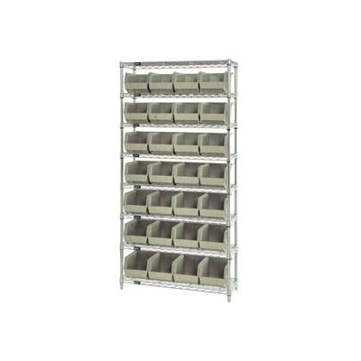 Chrome Wire Shelving With 28 Giant Plastic Stacking Bins Ivory, 36x14x74