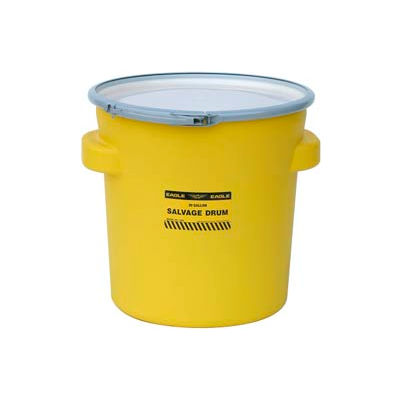 Eagle 1654 Plastic Salvage Drum - 20 Gallon - Yellow with Metal Lever-Lock Ring