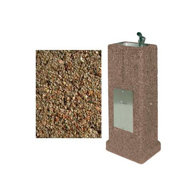 Concrete Upright Outdoor Drinking Fountain, Tan River Rock
