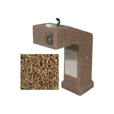 Concrete Outdoor Pedestal Drinking Fountain, ADA, Tan River Rock