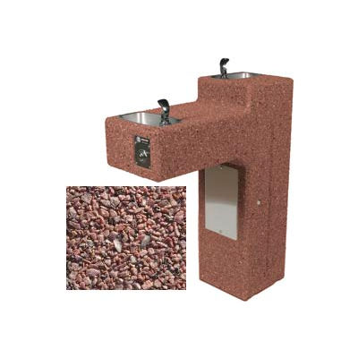 Outdoor Drinking Fountain - Concrete, Bi-Level, ADA Accessible - Red Quartzite