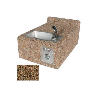 Concrete Outdoor Wall Mount Drinking Fountain, ADA, Tan River Rock