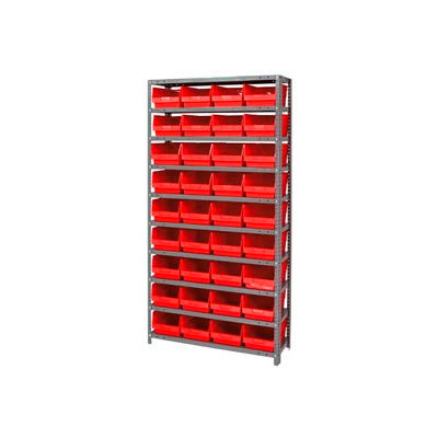 Global Industrial Steel Shelving With 36 4"H Plastic Shelf Bins Red, 36x12x72-13 Shelves