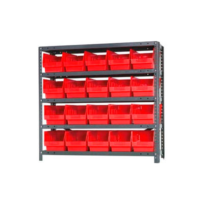 Quantum 1239-202 Steel Shelving With 20 6"H Shelf Bins Red, 36x12x39-5 Shelves