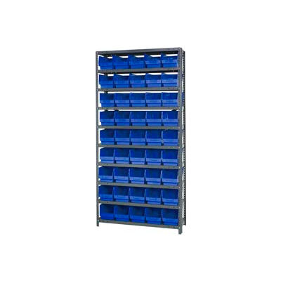 Quantum 1875-204 Steel Shelving With 45 6"H Shelf Bins Blue, 36x18x75-10 Shelves