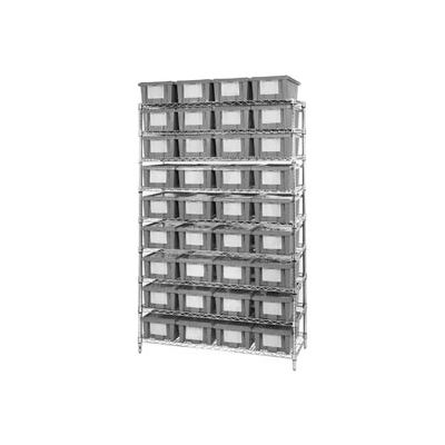 Global Industrial Chrome Wire Shelving With 36 6"H Nest & Stack Shipping Totes Gray, 48x18x74