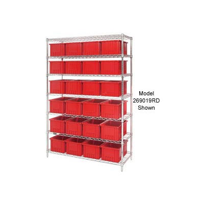 Global Industrial Chrome Wire Shelving With 24 6"H Grid Container Red, 60x24x74