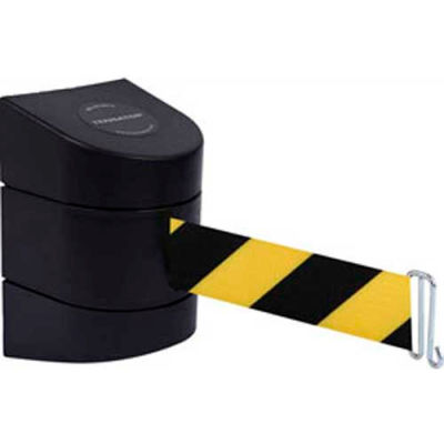 Tensabarrier® Warehouse Retractable Belt Barrier, Rack Mount, Black Case W/15' Blk/Yellow Belt