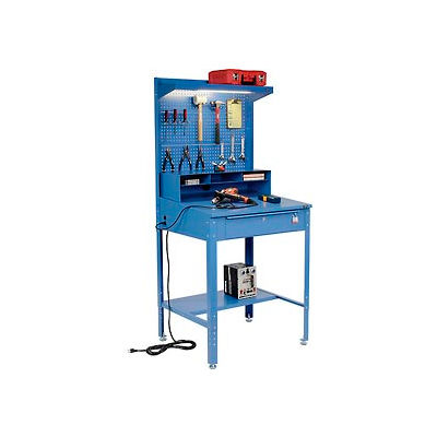 Global Industrial™ Sloped Shop Desk w/ Riser & Pegboard Panel, 34-1/2"W x 30"D, Blue