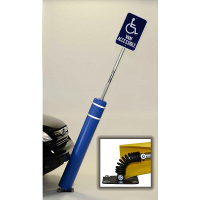52"H FlexBollard with 8"H Sign Post - Concrete Installation - Black Cover/Blue Tapes