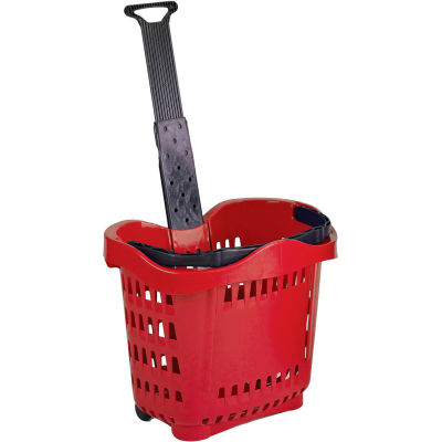 VersaCart ® Plastic Rolling Shopping Basket 43 Liter Red - Pkg Qty 6