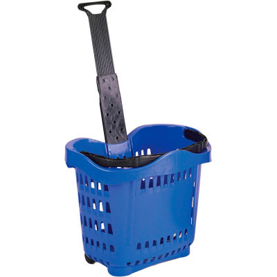 VersaCart ® Plastic Rolling Shopping Basket 43 Liter Blue - Pkg Qty 6