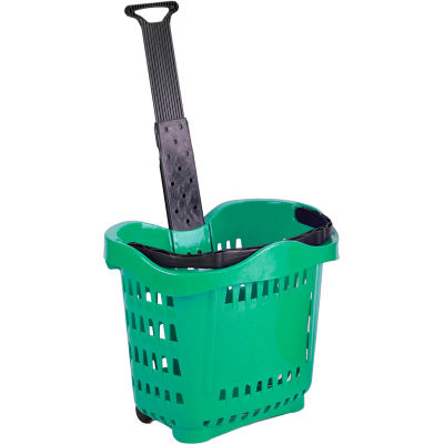 VersaCart ® Plastic Rolling Shopping Basket 43 Liter Green - Pkg Qty 6