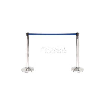 Tensator Safety Crowd Control Queue Post, Polished Chrome With 7'6" Blue Belt - Pkg Qty 2