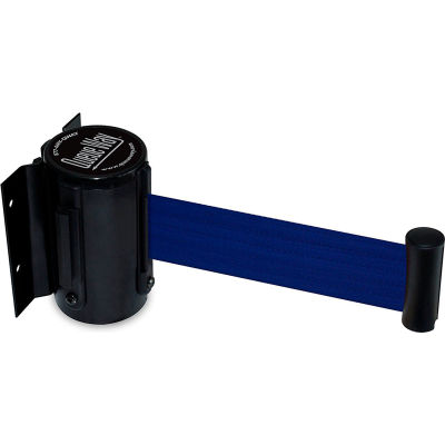 Queueway Safety Crowd Control Retractable Wall Mount Barrier, Black With 7'6" Blue Belt