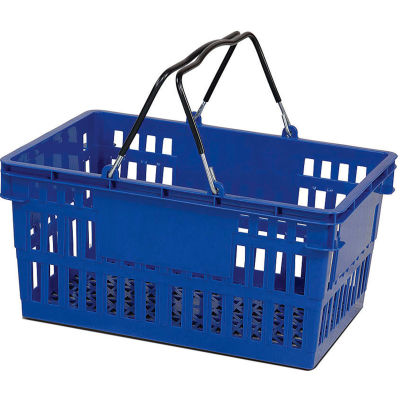 VersaCart ® Blue Plastic Shopping Basket 26 Liter With Black Plastic Grips Wire Handle - Pkg Qty 12