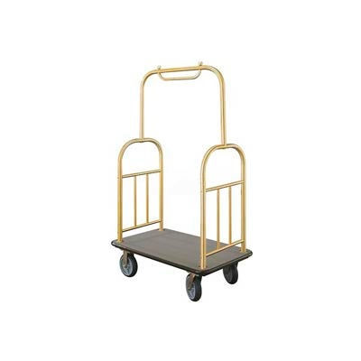 Glaro Ball Top Bellman Cart 48x25 Satin Brass Gray Carpet, 4 Rubber Wheels