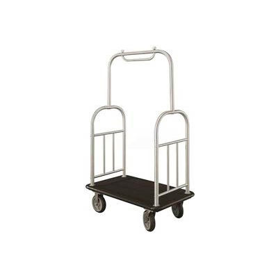 Glaro Ball Top Bellman Cart 40x25 Satin Aluminum Black Carpet, 4 Rubber Wheels