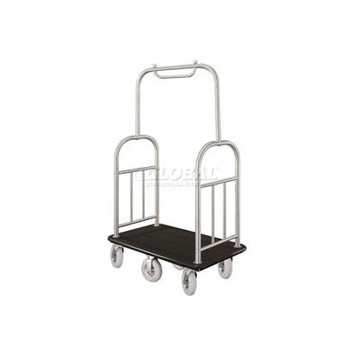 Glaro Ball Top Bellman Cart 48x25 Satin Aluminum Black Carpet, 6 Pneumatic Wheels