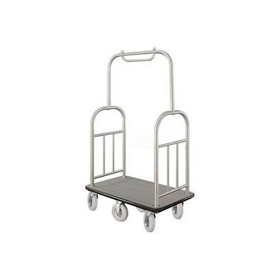 Glaro Ball Top Bellman Cart 48x25 Satin Aluminum Gray Carpet, 6 Pneumatic Wheels