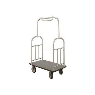 Glaro Ball Top Bellman Cart 40x25 Satin Aluminum Gray Carpet, 4 Rubber Wheels