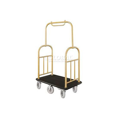 Glaro Ball Top Bellman Cart 48x25 Satin Brass Black Carpet, 6 Pneumatic Wheels