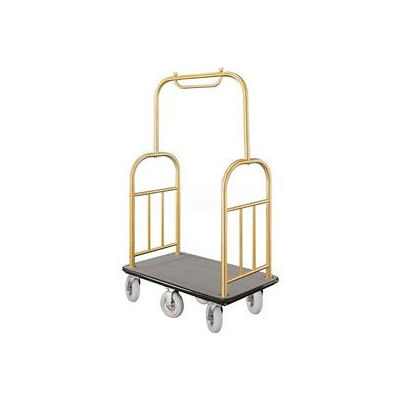 Glaro Ball Top Bellman Cart 48x25 Satin Brass Gray Carpet, 6 Pneumatic Wheels