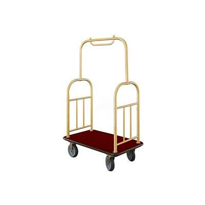 Glaro Ball Top Bellman Cart 40x25 Satin Brass Burgundy Carpet, 4 Rubber Wheels