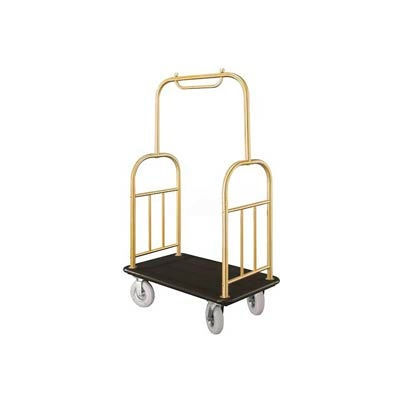 Glaro Ball Top Bellman Cart 40x25 Satin Brass Black Carpet, 4 Pneumatic Wheels