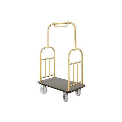 Glaro Ball Top Bellman Cart 40x25 Satin Brass Gray Carpet, 4 Pneumatic Wheels
