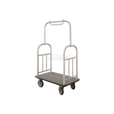 Glaro Ball Top Bellman Cart 48x25 Satin Aluminum Gray Carpet, 4 Rubber Wheels