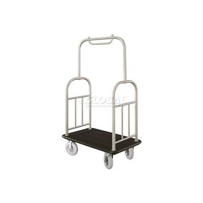 Glaro Ball Top Bellman Cart 48x25 Satin Aluminum Black Carpet, 4 Pneumatic Wheels
