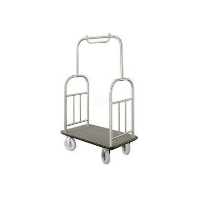Glaro Ball Top Bellman Cart 48x25 Satin Aluminum Gray Carpet, 4 Pneumatic Wheels