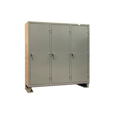 StrongHold® Single Tier 3 Door Welded Multi-Shift Personal Locker, 74"Wx24"Dx78"H,Gry,Assembled