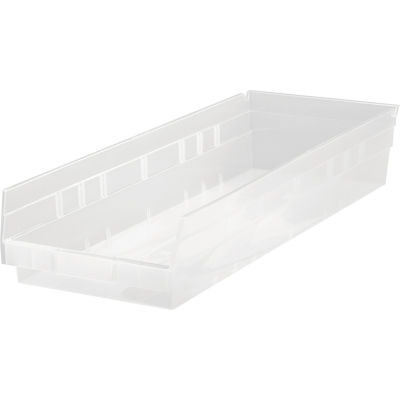 Plastic Nesting Storage Shelf Bin QSB114CL 8-3/8"W x 23-5/8"D x 4"H Clear - Pkg Qty 6