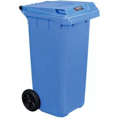 Global Industrial Mobile Trash Container with Lid - 32 Gallon Blue