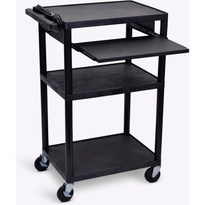 Luxor Plastic Audio Visual Cart with Pull-Out Laptop Shelf 42"H