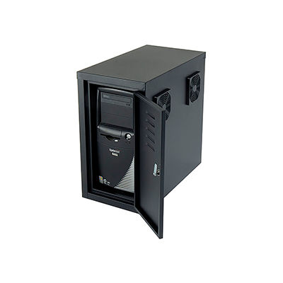 Global Industrial™ Computer CPU Side Cabinet with Front/Rear Doors and 2 Exhaust Fans, Black