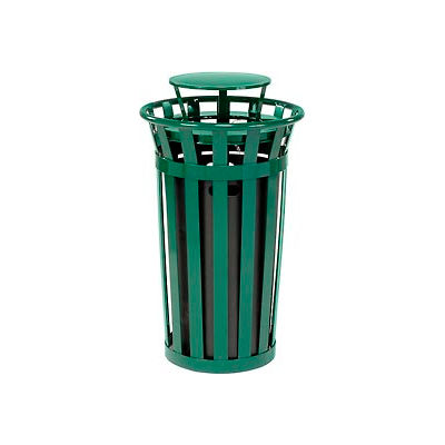 Global Industrial™ Outdoor Slatted Steel Trash Can With Rain Bonnet Lid ...