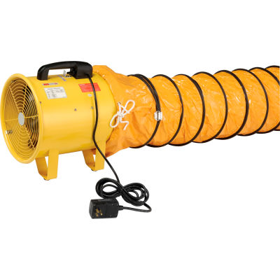 12" Portable Ventilation Fan with 16' Flexible Duct - 2931 CFM - 3/8 HP