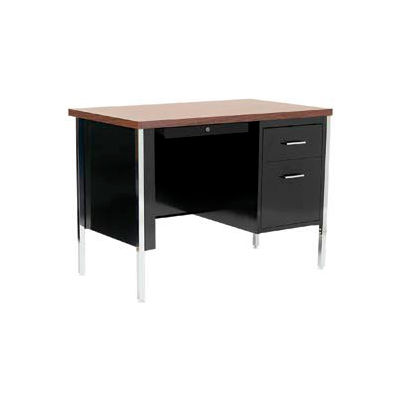 Sandusky Steel Desk with Center Drawer - Single Right Pedestal - 45" x 24" - Black/Walnut Top