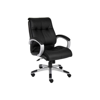 Boss Double Plush Executive Office Chair - Leather - Mid Back - Black