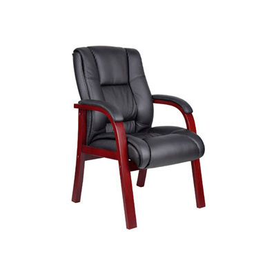 Boss Reception Guest Chair with Arms - Mid Back - Mahogany